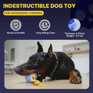 Dog Toy with Rope and Mold to Frozen Treat, Natural Rubber, Safe and Indestructible Dog Chew Toy, Interactive Dog Toy Keeps Dog Busy, Easy to Clean Dog Ball as Slow Feeder and Food Dispensing