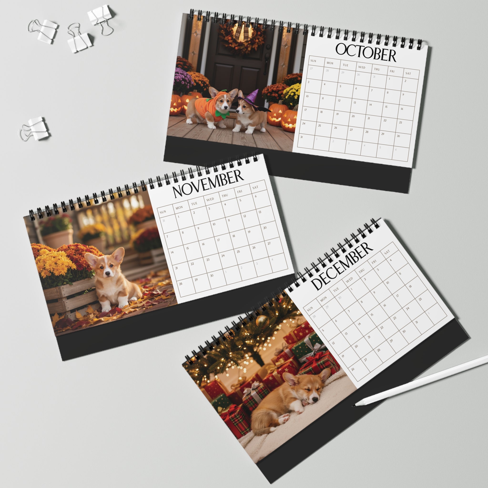 Custom Desk Calendar Office Decor Dog Lover Gift Idea Secret Santa Present 2027 Monthly Planner Puppy Photography Cute Corgi Tent Calendar