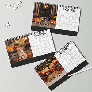 Custom Desk Calendar Office Decor Dog Lover Gift Idea Secret Santa Present 2027 Monthly Planner Puppy Photography Cute Corgi Tent Calendar
