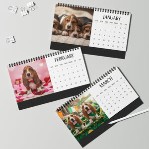 12 Months of Basset Puppy Love Calendar Basset Hound Puppy Desktop Calendar Dog Lover Gift Basset Parent Present Droopy Ears Monthly Calendar