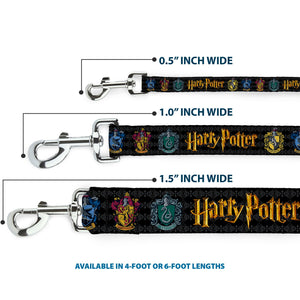 Dog Leash - HARRY POTTER Hufflepuff/Ravenclaw/Gryffindor/Slytherin Coat of Arms Black