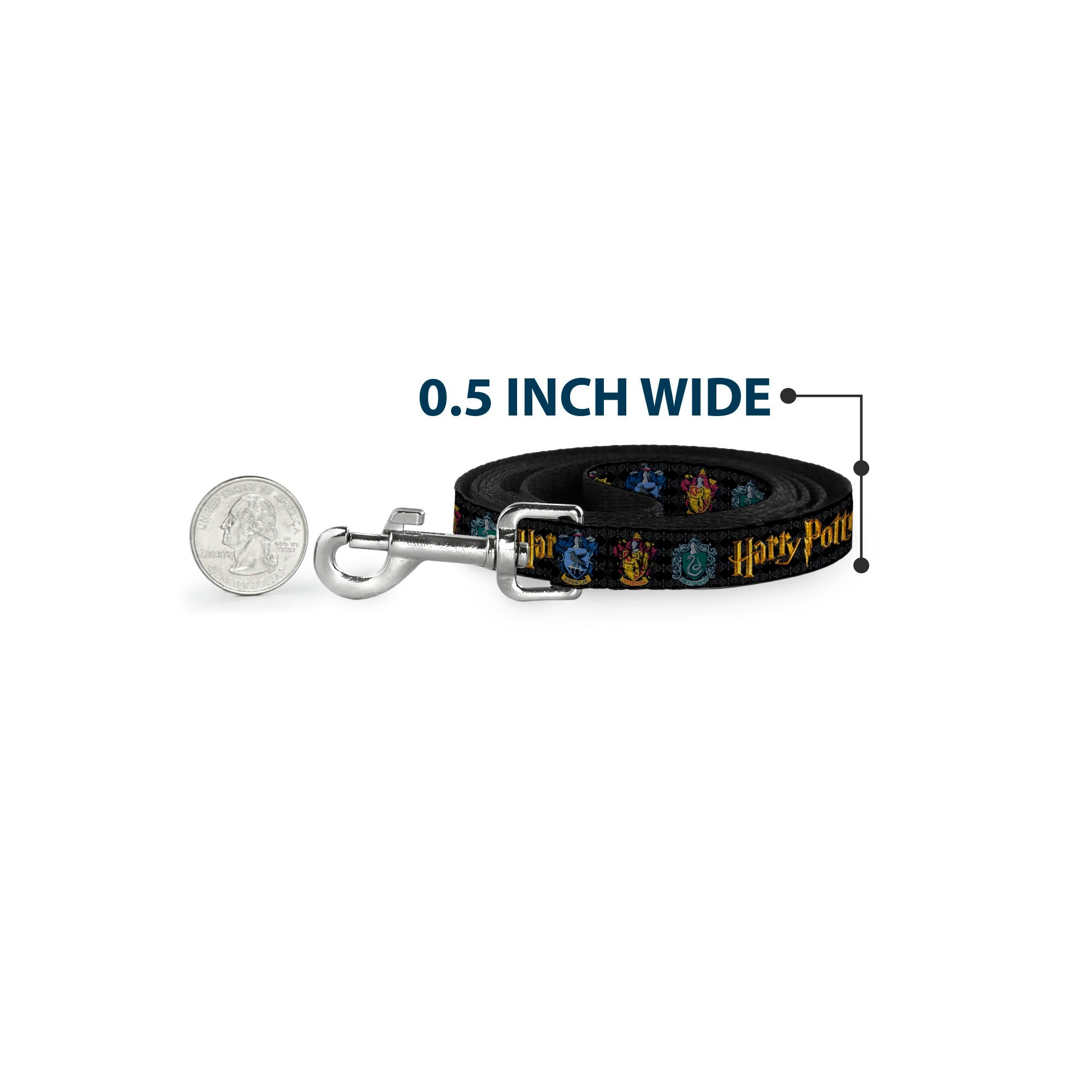 Dog Leash - HARRY POTTER Hufflepuff/Ravenclaw/Gryffindor/Slytherin Coat of Arms Black