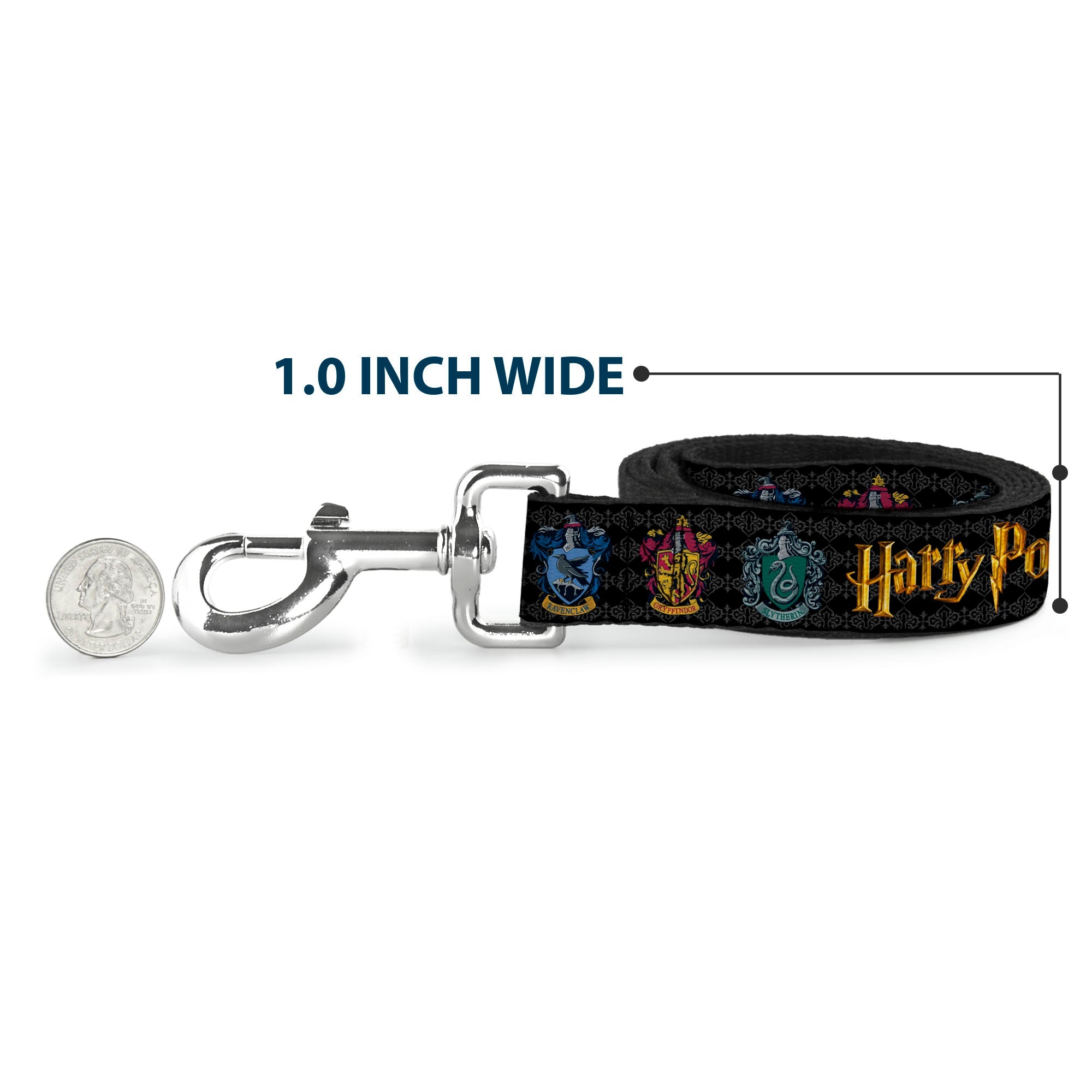 Dog Leash - HARRY POTTER Hufflepuff/Ravenclaw/Gryffindor/Slytherin Coat of Arms Black