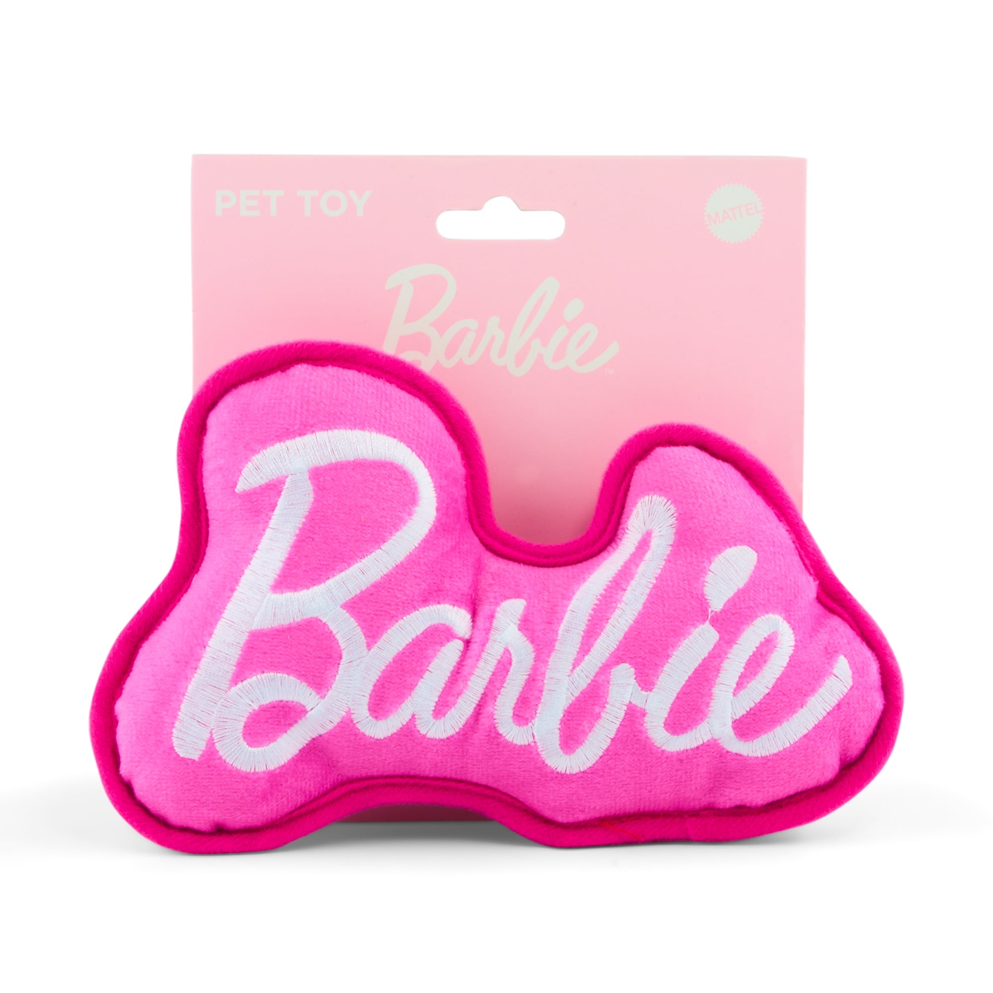 Dog Toy Squeaker Plush - Barbie Autograph Script Pink/White
