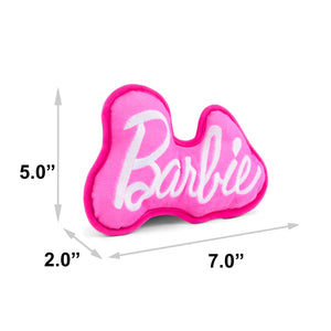 Dog Toy Squeaker Plush - Barbie Autograph Script Pink/White