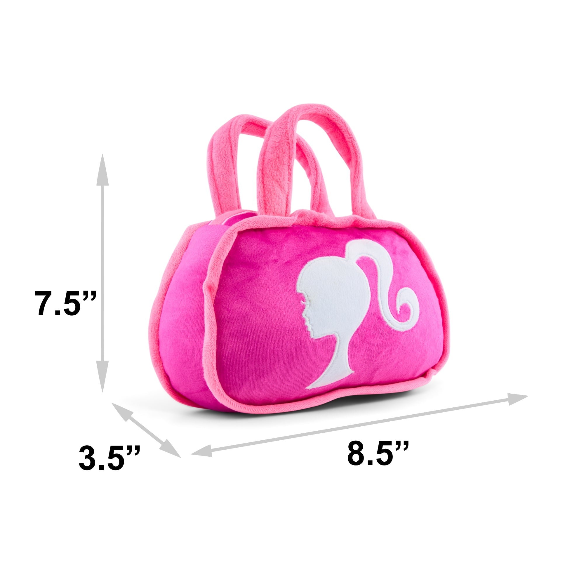 Dog Toy Squeaker Plush - Barbie Silhouette and Autograph Script Handbag Replica Pink/White