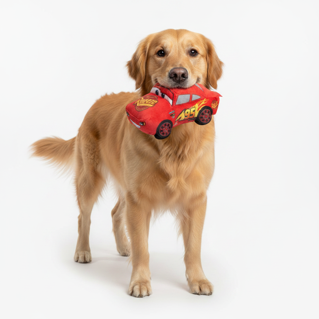 Dog Toy Squeaker Plush - Pixar Car Lightning McQueen Race Car Replica