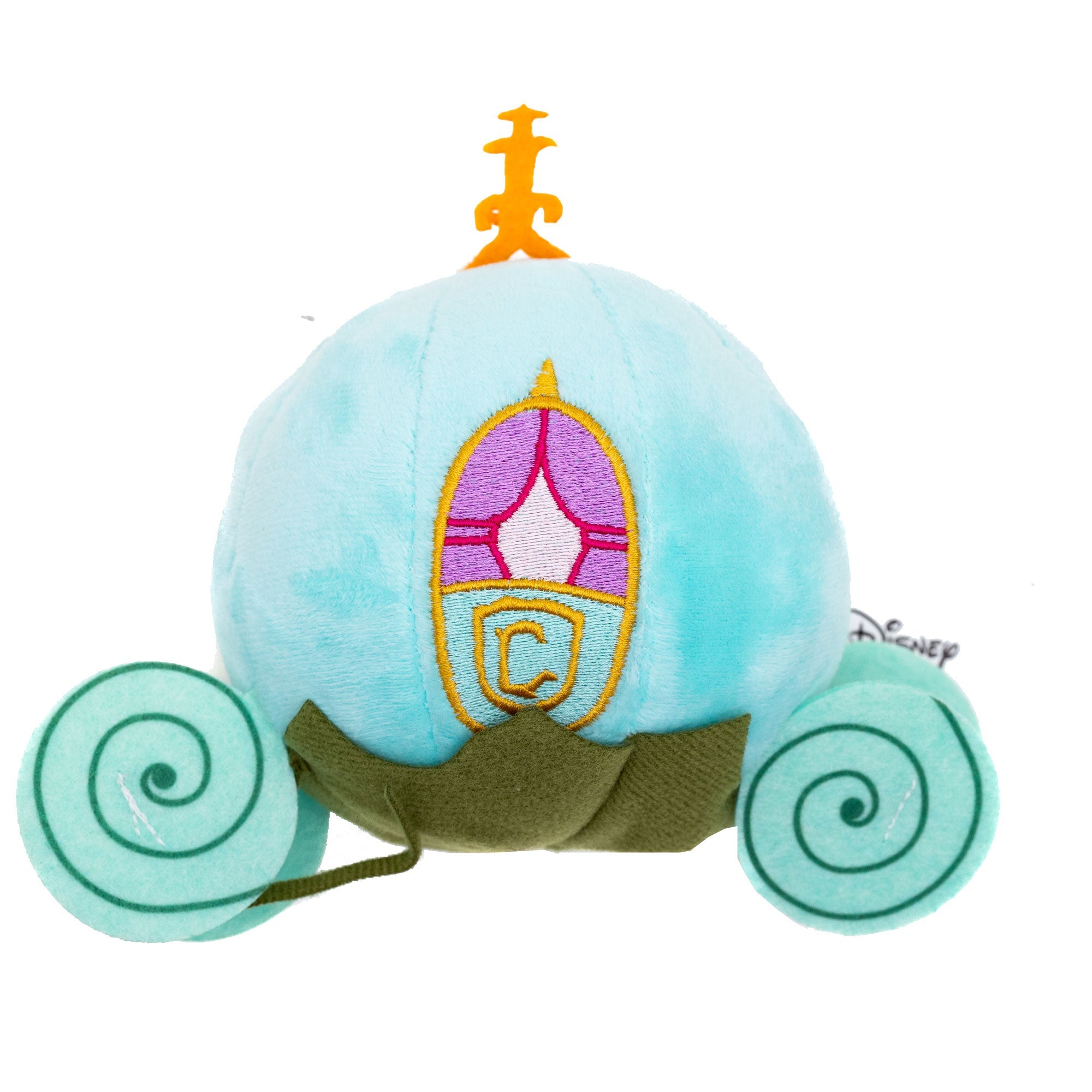A light blue squeaker plush toy designed with a Cinderella Pumpkin Carriage theme, featuring a soft texture and a squeaker mechanism inside.