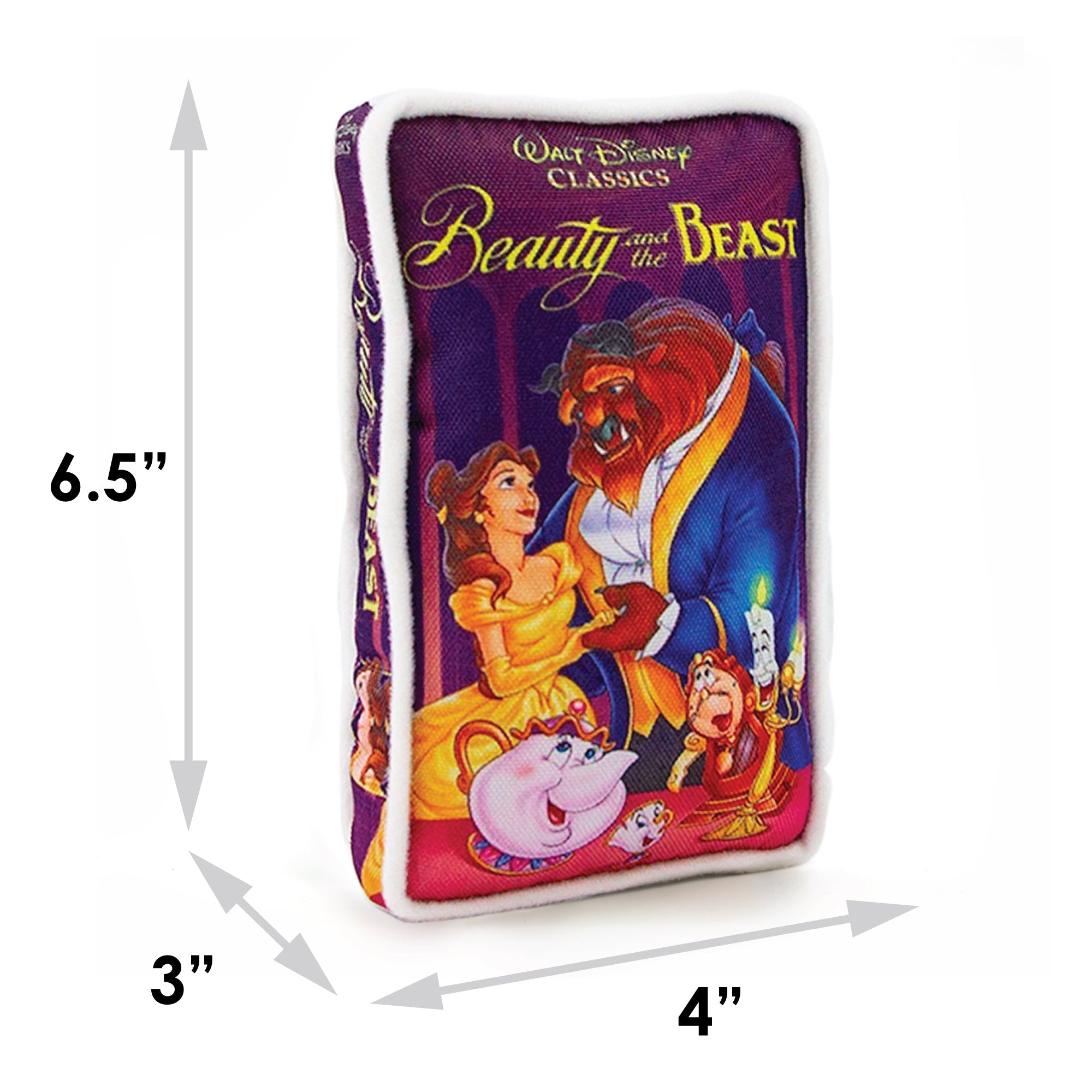 Beauty and the Beast VHS Squeaker Plush Dog Toy - Disney Beauty and the Beast VHS Tape Replica
