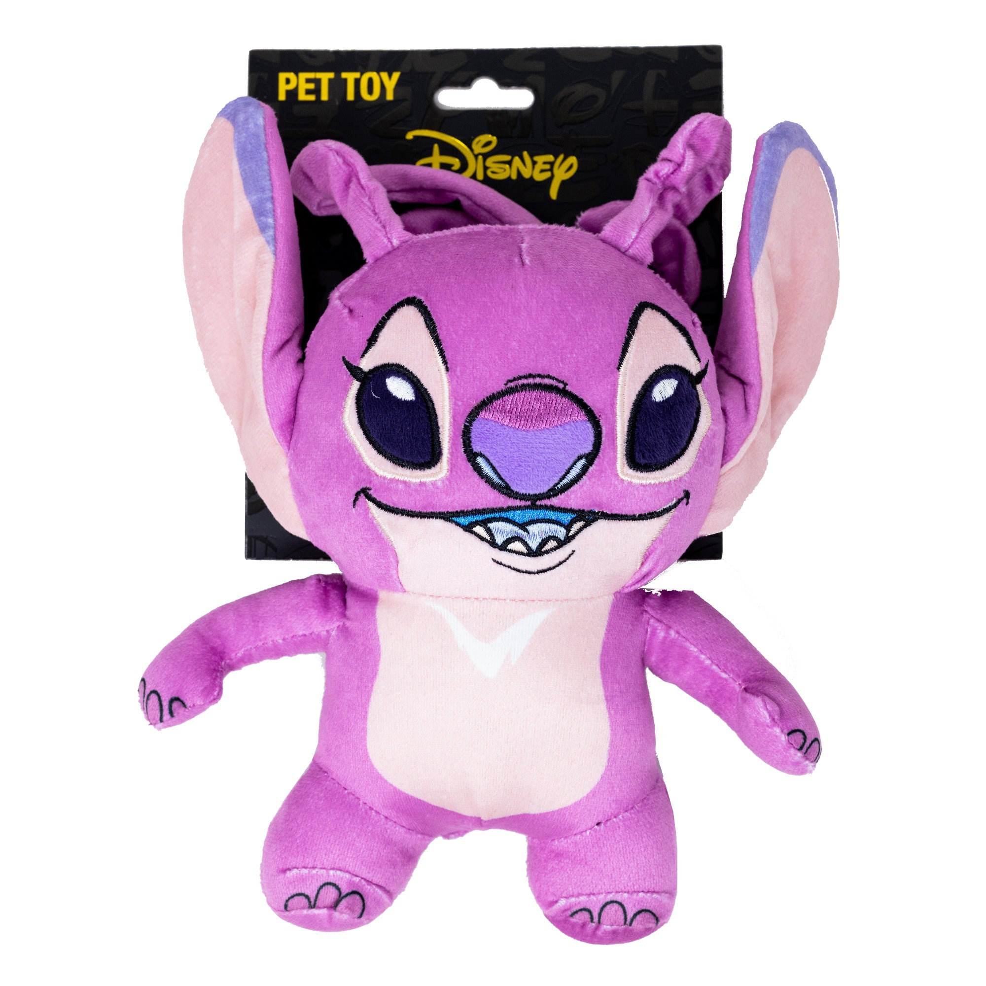 Purple plush toy with pink accents on a white background