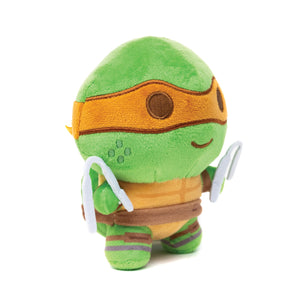 TMNT Michelangelo Squeaker Plush Dog Toy - Teenage Mutant Ninja Turtles Michelangelo Full Body Nunchucks Pose Orange