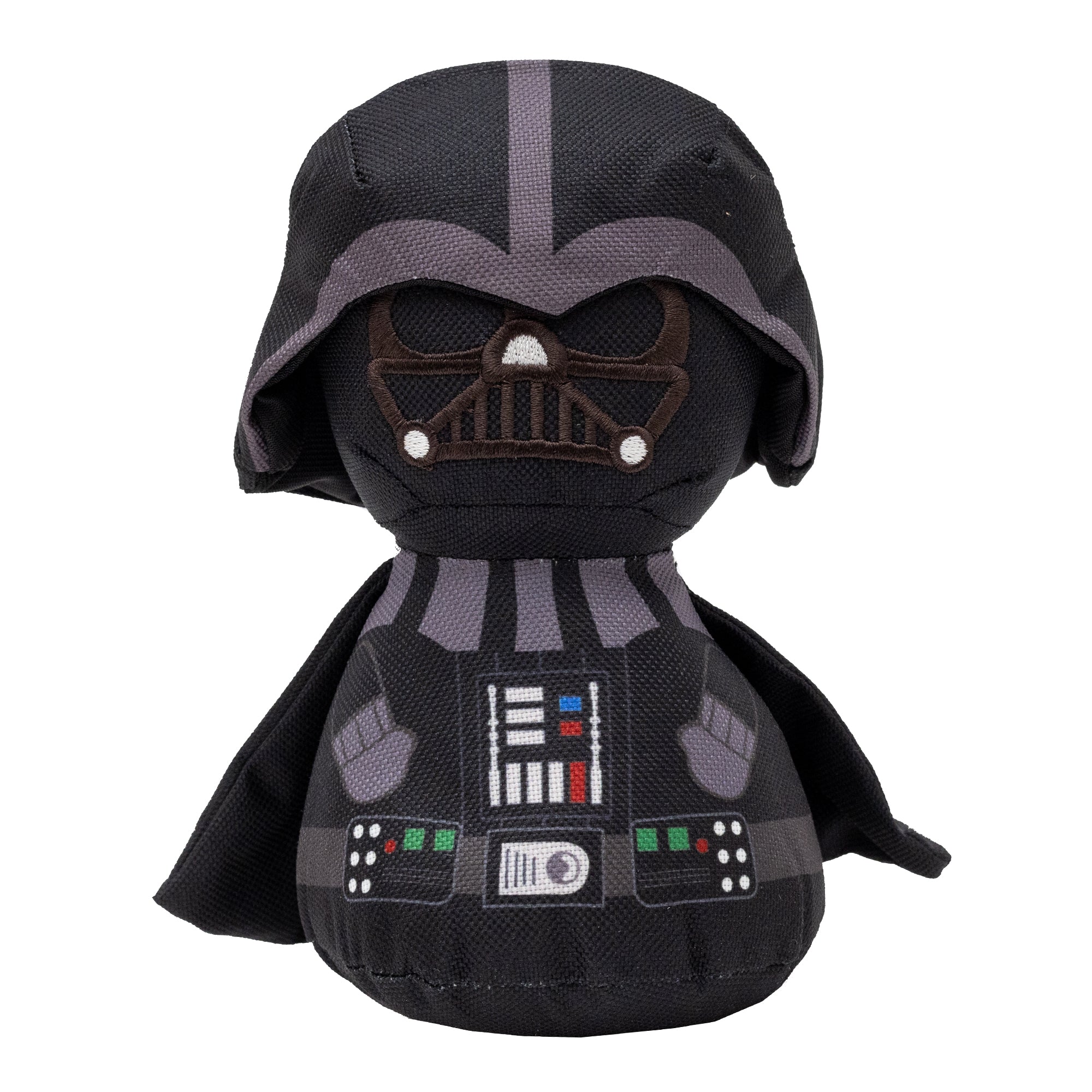 Plush toy resembling a Darth Vader character in a dark costume with a hood