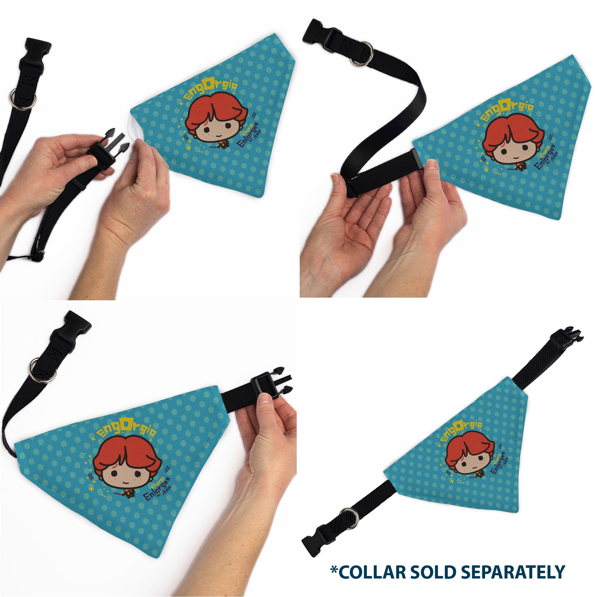 Pet Bandana - Chibi Harry Potter ENGORGIO CHARM Pose Polka Dot Blues