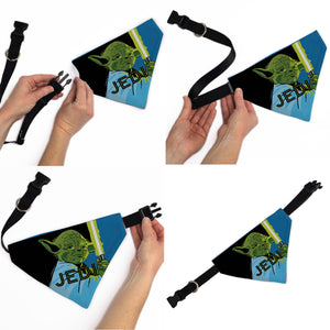Pet Bandana - Star Wars JEDI Text and Yoda Lightsaber Pop Art Pose Black/Blues