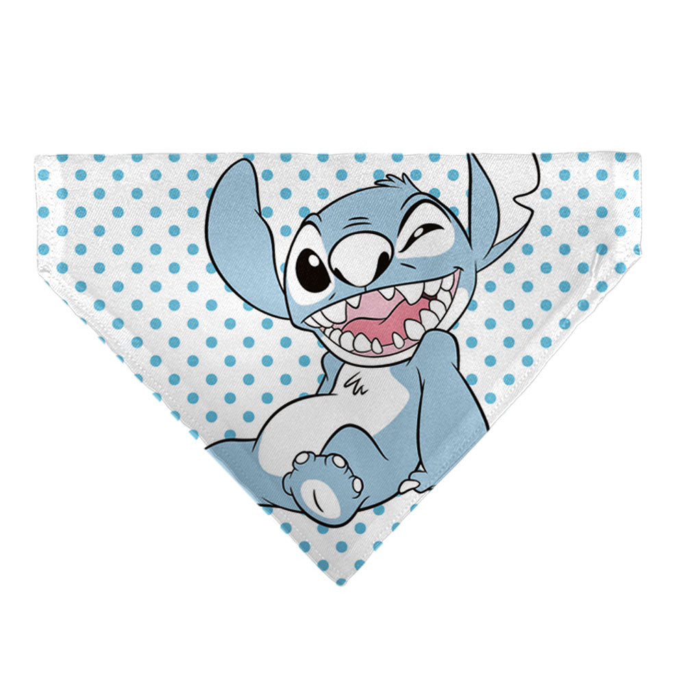 Disney's Stitch Pet Bandana - Lilo & Stitch Stitch Winking Pose and Polka Dots White/Blue