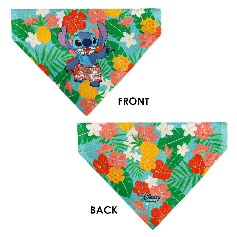 Disney Lilo & Stitch Hang Loose Pet Bandana - Lilo & Stitch Stitch Hang Loose Pose Floral Collage Blue