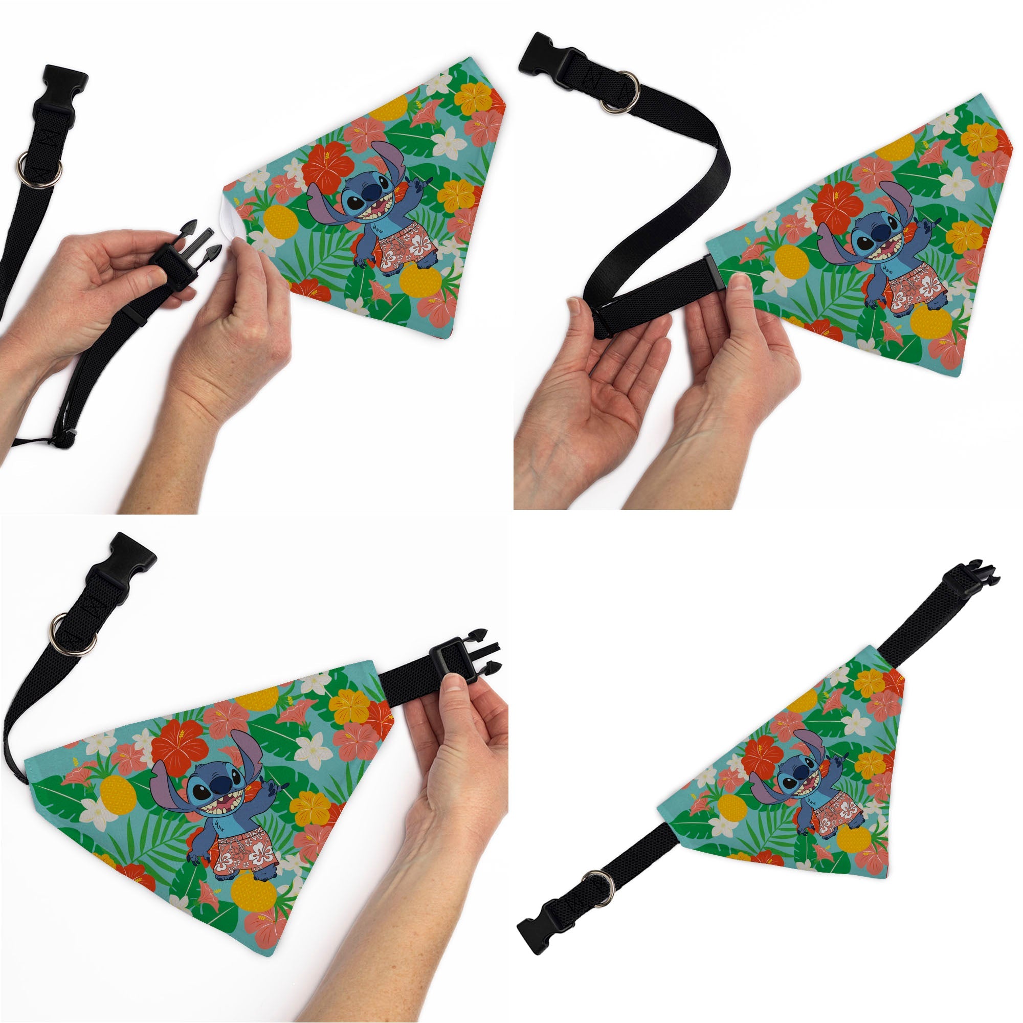 Disney Lilo & Stitch Hang Loose Pet Bandana - Lilo & Stitch Stitch Hang Loose Pose Floral Collage Blue