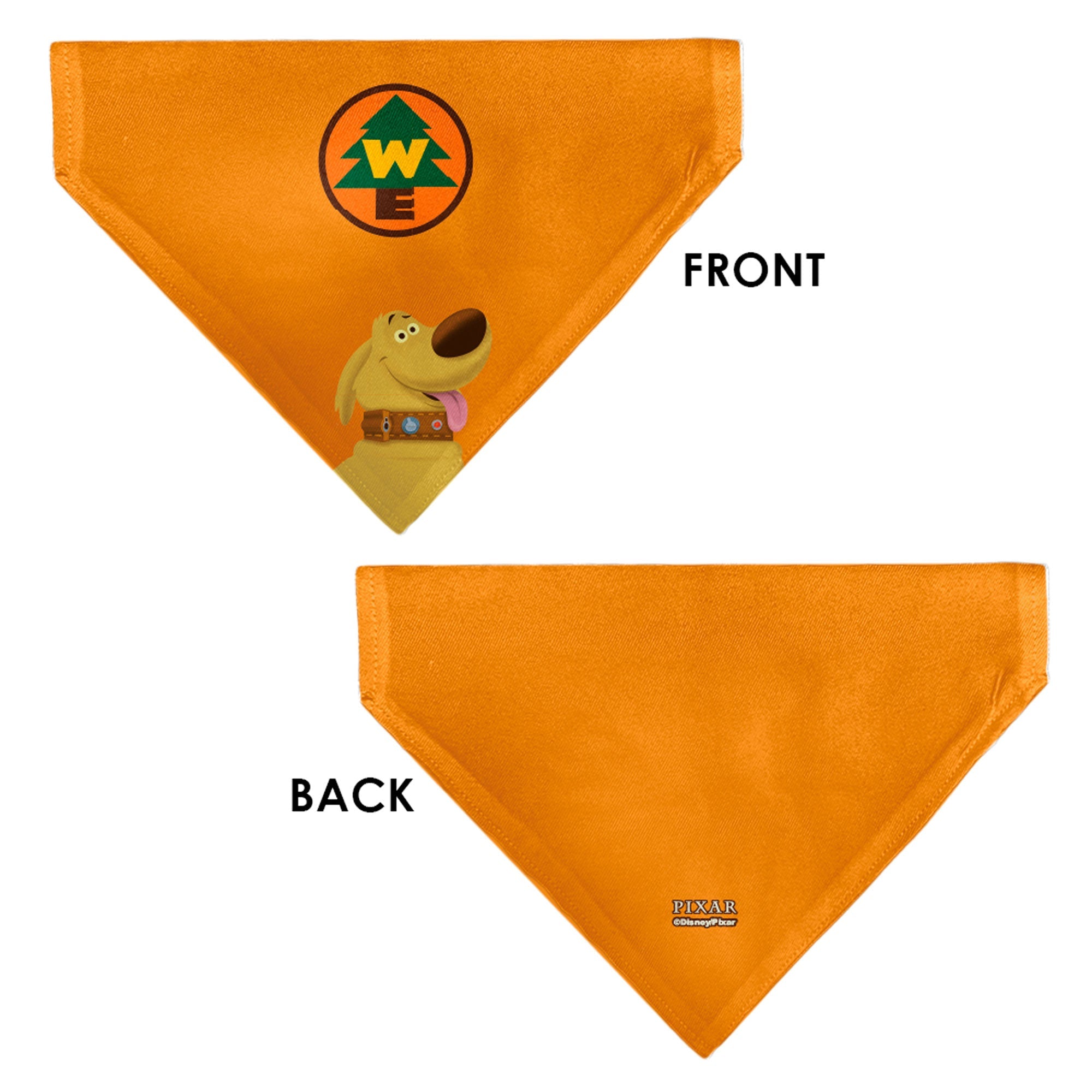 Pet Bandana - Up Dug Pose and Wilderness Explorer Badge Orange | Adventure Bandana