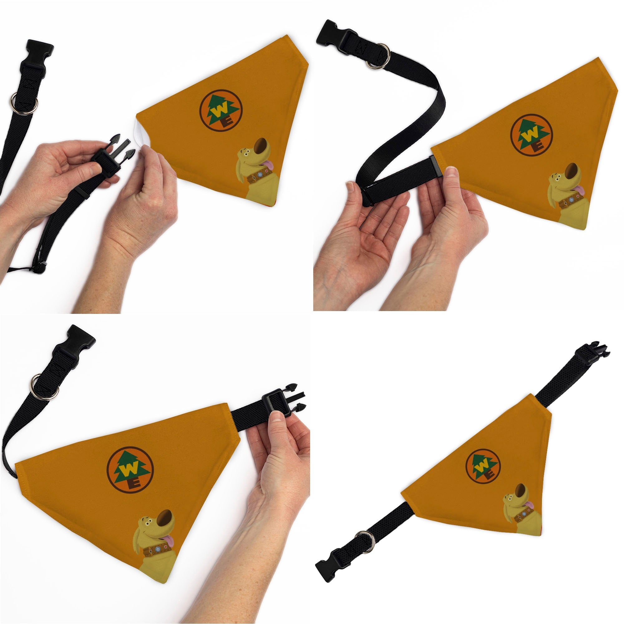 Pet Bandana - Up Dug Pose and Wilderness Explorer Badge Orange | Adventure Bandana