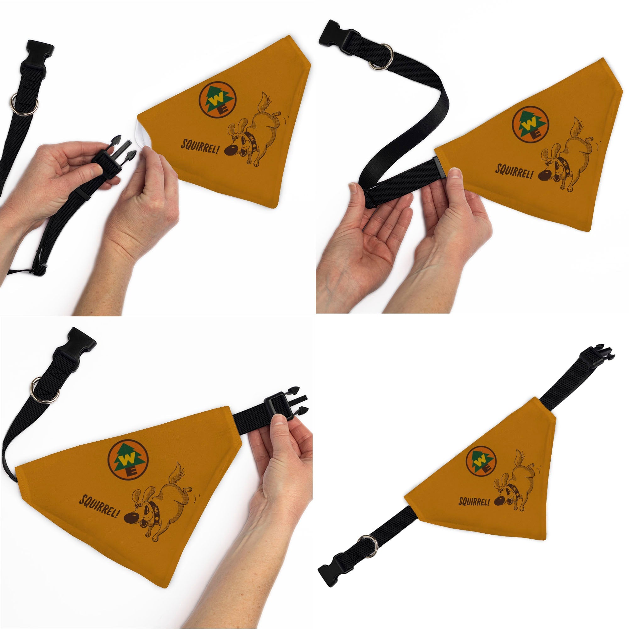 Pet Bandana - Up Dug SQUIRREL Pose and Wilderness Explorer Badge Orange | Funny DogBandana