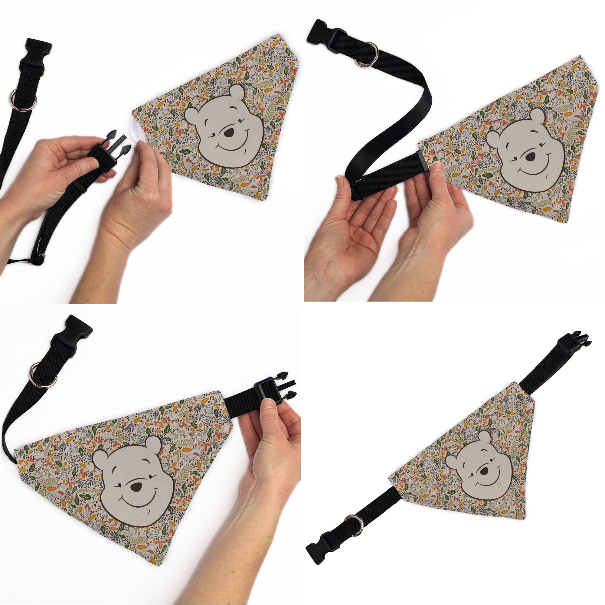 Pet Bandana - Winnie the Pooh Smiling Face/Foliage Collage Beige/Green/Orange/Yellow