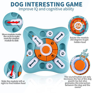Dog puzzle toy with features highlighted on a white background