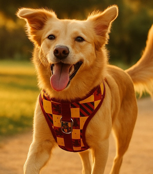 Harry Potter Dog Harness - Gryffindor Checker Burgundy/Yellow