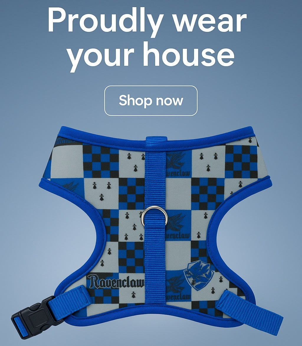 Harry Potter Dog Harness - Ravenclaw Checker Blue/Gray