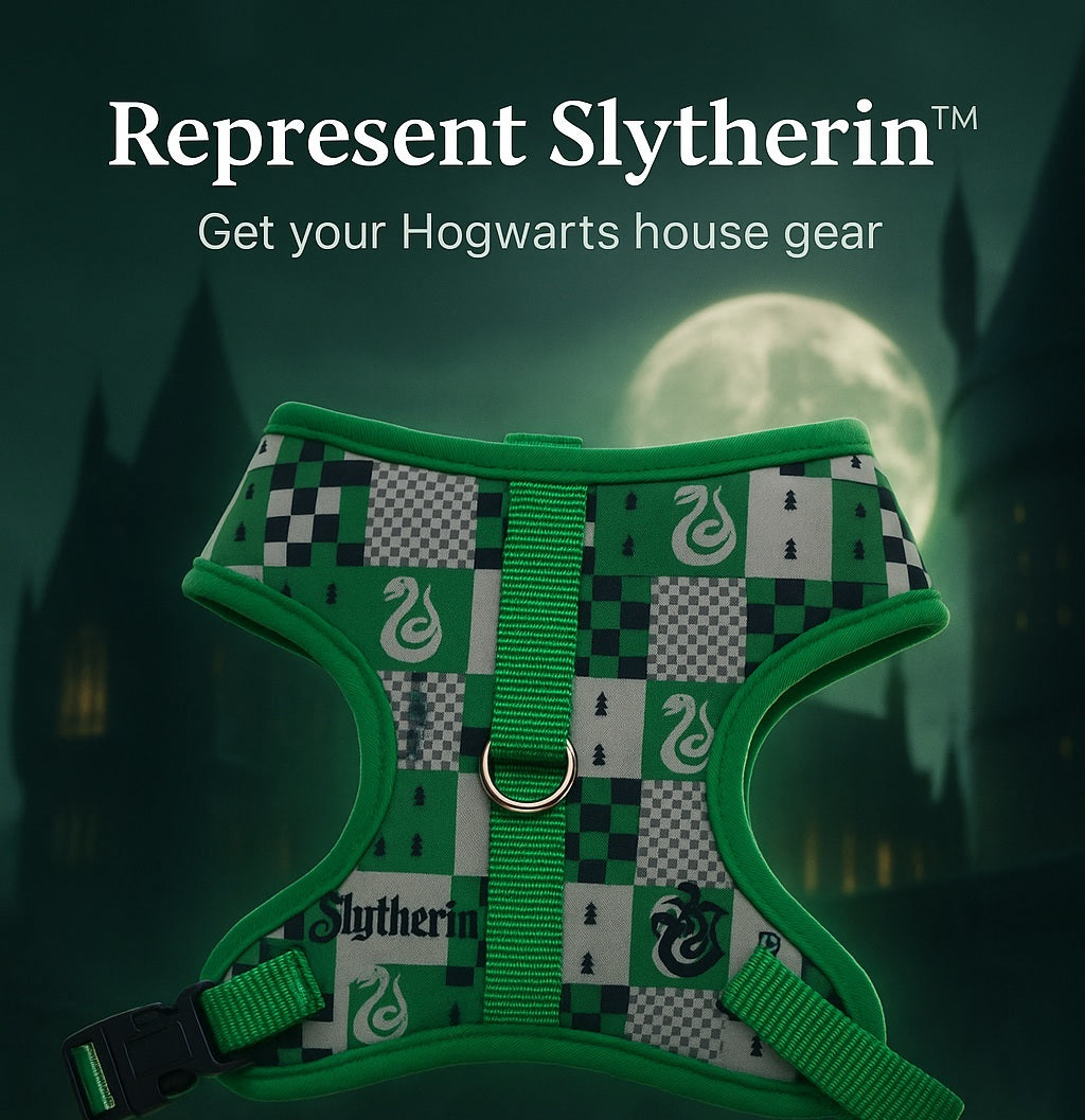 Harry Potter Dog Harness -  Slytherin Checker Green/Gray