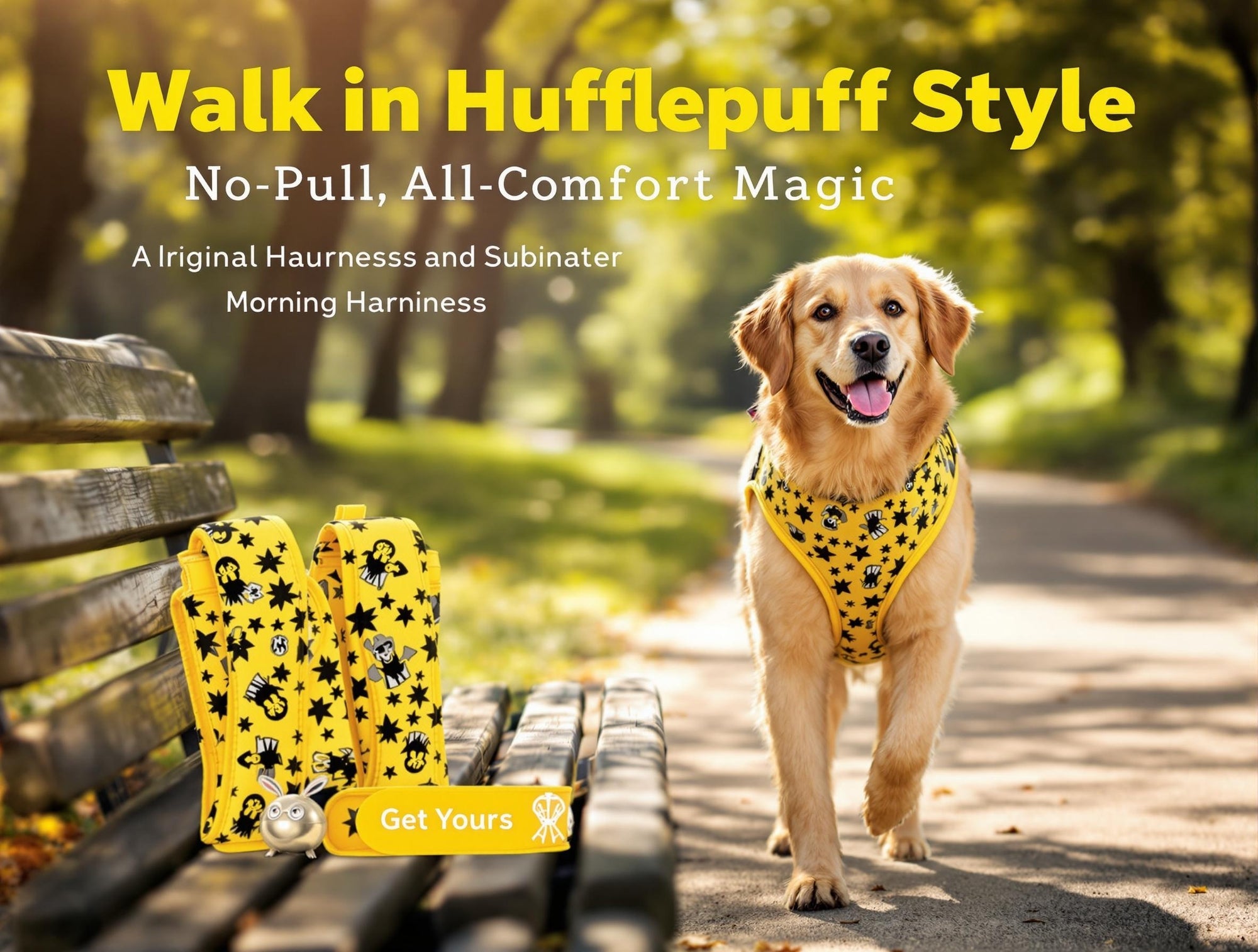 Harry Potter Dog Harness - Hufflepuff Checker Yellow/Black