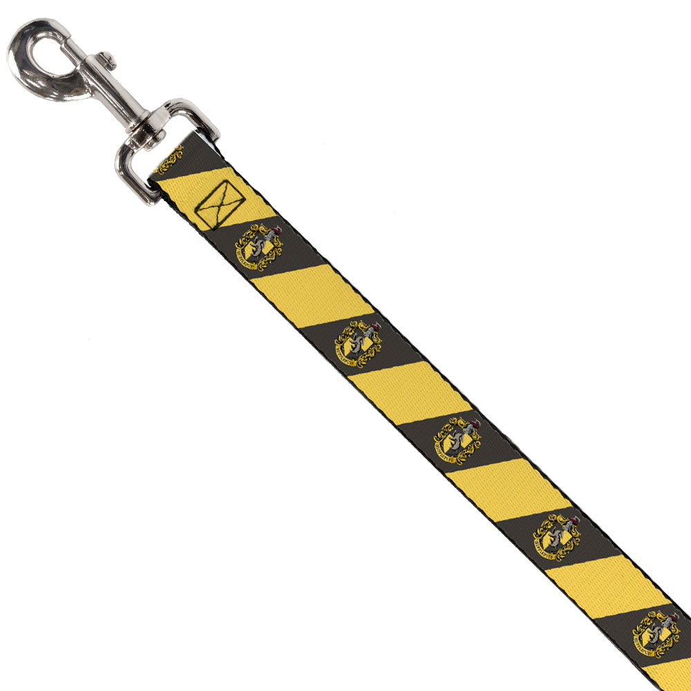 Harry Potter Dog Leash - HUFFLEPUFF Crest Diagonal Stripe Charcoal Gray/Yellow