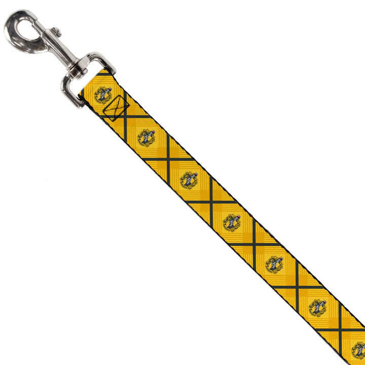 Dog Leash - Harry Potter Hufflepuff Crest Plaid Yellows/Gray