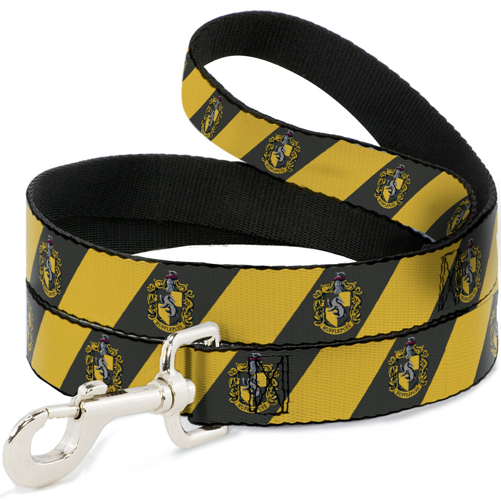 Harry Potter Dog Leash - HUFFLEPUFF Crest Diagonal Stripe Charcoal Gray/Yellow