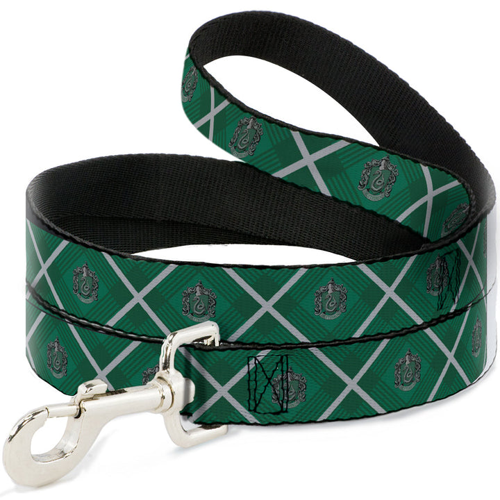 Dog Leash - Harry Potter Slytherin Crest Plaid Greens/Gray